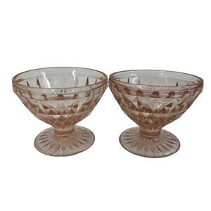 Vintage Jeanette Sherbet Bowl Windsor Diamond‎ Pink Depression Glass